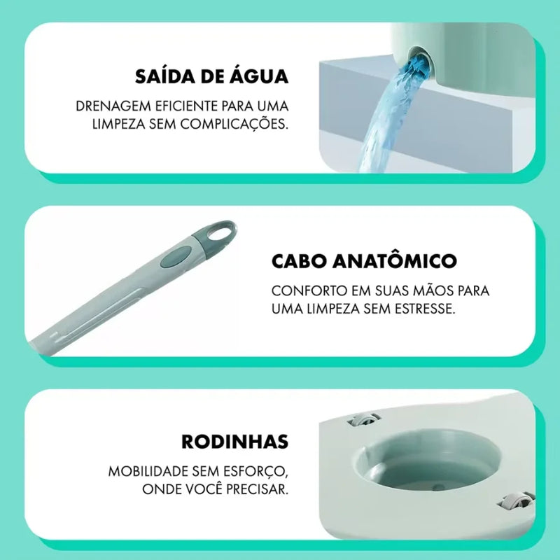 Mop Esfregão Giratório 360 Limpeza 12L Cesto Inox Cabo 1,10M Prático Resistente Multifuncional Pisos Casa Cozinha