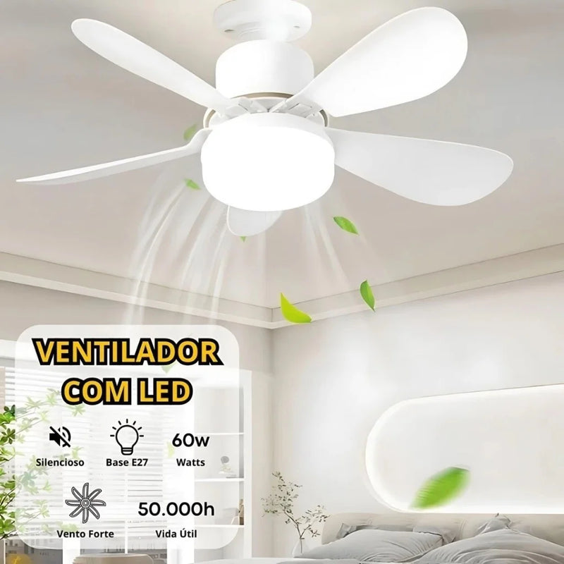 Ventilador de teto Com Luz para Pequenos Espaços (6 Hélices) Controle Remoto - Bivolt LED (110V-220V)